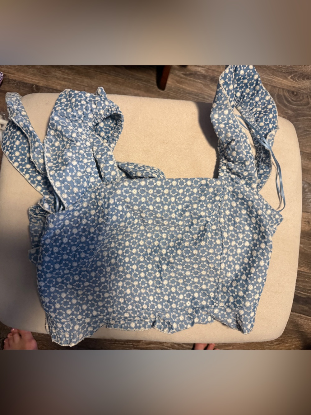 T.J.Maxx Blue and White Floral Crop Top